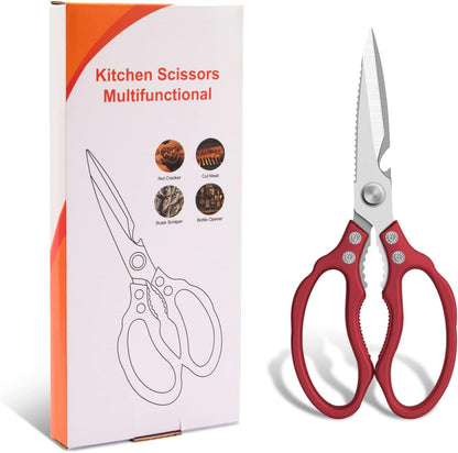 Kitchen Scissors, Multi-Purpose Kitchen Shears, Heavy Duty Dishwasher Safe Food Scissors for Chicken, Poultry, Fish, Meat & Herbs with Non-Slip Grips - Sliver