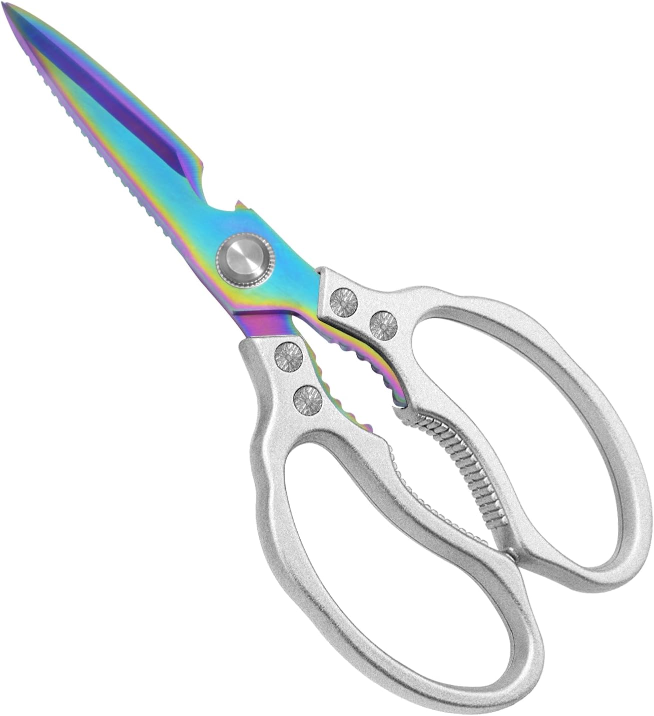 Kitchen Scissors, Multi-Purpose Kitchen Shears, Heavy Duty Dishwasher Safe Food Scissors for Chicken, Poultry, Fish, Meat & Herbs with Non-Slip Grips - Sliver