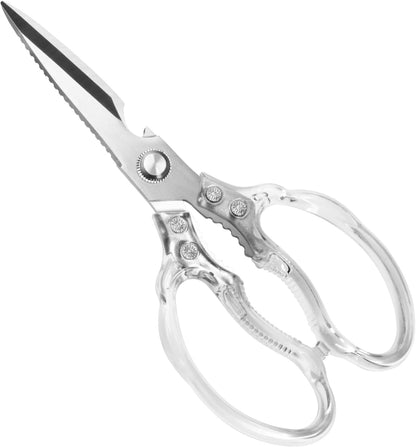 Kitchen Scissors, Multi-Purpose Kitchen Shears, Heavy Duty Dishwasher Safe Food Scissors for Chicken, Poultry, Fish, Meat & Herbs with Non-Slip Grips - Sliver