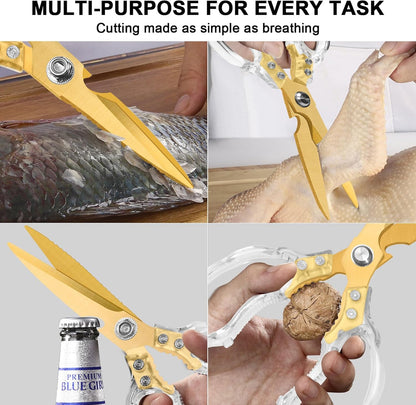 Kitchen Scissors, Multi-Purpose Kitchen Shears, Heavy Duty Dishwasher Safe Food Scissors for Chicken, Poultry, Fish, Meat & Herbs with Non-Slip Grips - Sliver