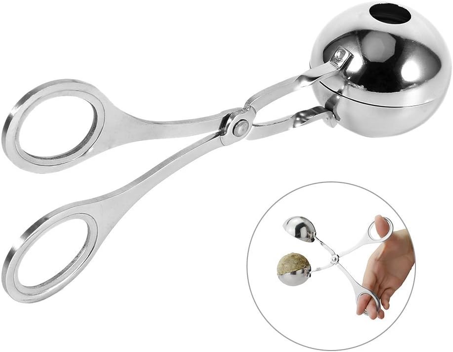 Meat Baller, 2 PCS None-Stick Meatball Maker Meatball Scoop Stainless Steel Meat Baller Tongs Mini Meat Baller Maker Cake Pop Ice Tongs Cookie Dough Scoop for Kitchen, Silver, 3.5cm/1.38in