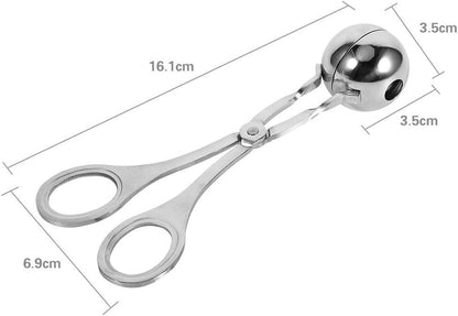Meat Baller, 2 PCS None-Stick Meatball Maker Meatball Scoop Stainless Steel Meat Baller Tongs Mini Meat Baller Maker Cake Pop Ice Tongs Cookie Dough Scoop for Kitchen, Silver, 3.5cm/1.38in