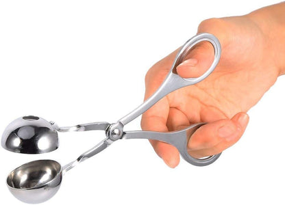 Meat Baller, 2 PCS None-Stick Meatball Maker Meatball Scoop Stainless Steel Meat Baller Tongs Mini Meat Baller Maker Cake Pop Ice Tongs Cookie Dough Scoop for Kitchen, Silver, 3.5cm/1.38in