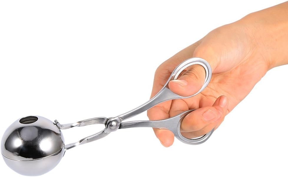 Meat Baller, 2 PCS None-Stick Meatball Maker Meatball Scoop Stainless Steel Meat Baller Tongs Mini Meat Baller Maker Cake Pop Ice Tongs Cookie Dough Scoop for Kitchen, Silver, 3.5cm/1.38in