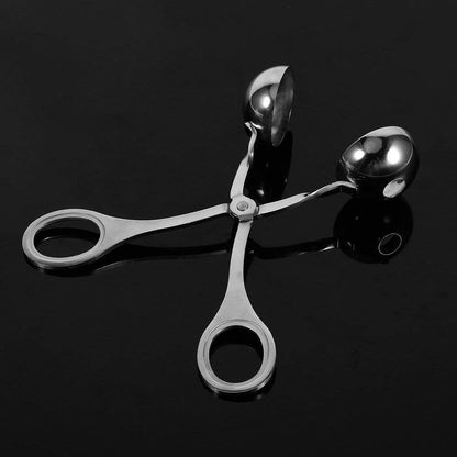 Meat Baller, 2 PCS None-Stick Meatball Maker Meatball Scoop Stainless Steel Meat Baller Tongs Mini Meat Baller Maker Cake Pop Ice Tongs Cookie Dough Scoop for Kitchen, Silver, 3.5cm/1.38in