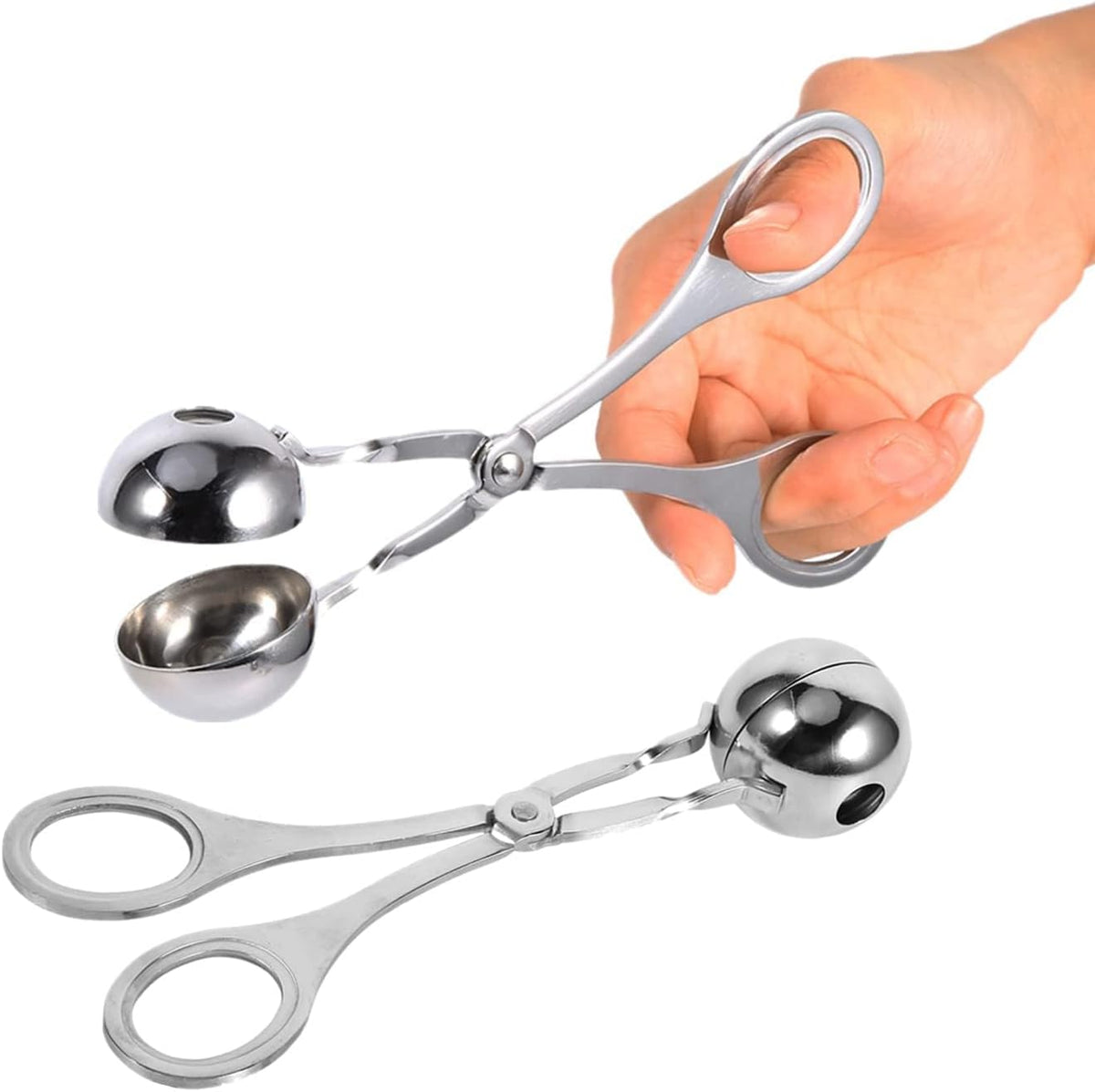 Meat Baller, 2 PCS None-Stick Meatball Maker Meatball Scoop Stainless Steel Meat Baller Tongs Mini Meat Baller Maker Cake Pop Ice Tongs Cookie Dough Scoop for Kitchen, Silver, 3.5cm/1.38in