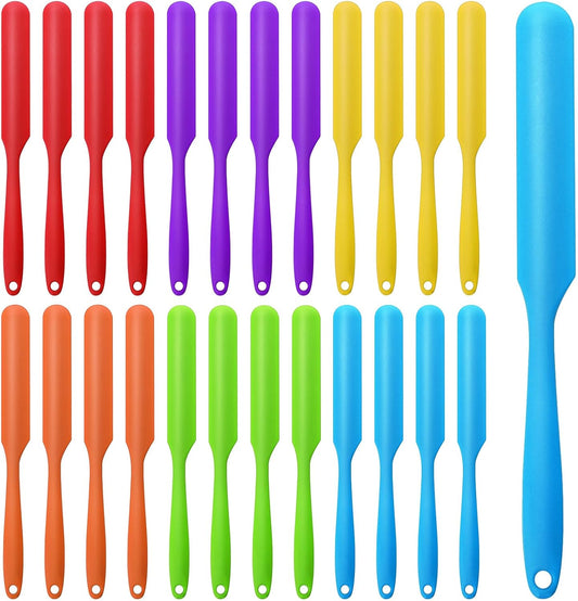 24 Pcs Silicone Jar Spatula Set Heat Resistant Silicone Jar Spatula Flexible Non Stick Jam Spatula with Long Handle Mixing Batter Scraper for Butter Cake Cream Icing Cooking Kitchen Baking