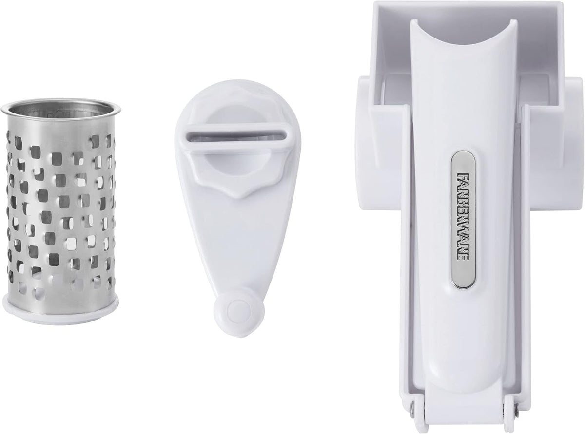 Pro Rotary Cheese Grater, Hand Crank Parmesan Grater with Stainless Steel Drum, Ergonomic Handle, Dishwasher Safe, White