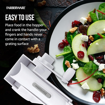 Pro Rotary Cheese Grater, Hand Crank Parmesan Grater with Stainless Steel Drum, Ergonomic Handle, Dishwasher Safe, White