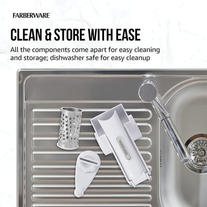 Pro Rotary Cheese Grater, Hand Crank Parmesan Grater with Stainless Steel Drum, Ergonomic Handle, Dishwasher Safe, White