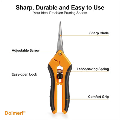 2 Pack Pruning Shears, 6.5” Gardening Scissors with Sharp Stainless Steel Blades and Comfort Grip, Perfect for Fine Pruning, Plants/Bonsai Clipping, Ideal Gift for Plant Lovers