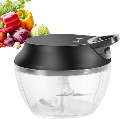 Manual Vegetable Chopper Hand Pull String Garlic Mincer Onion Cutter Manual Food Processor for Ginger, Chili, Fruit, Meat, Nuts Mini Portable Food Chopper 250ml