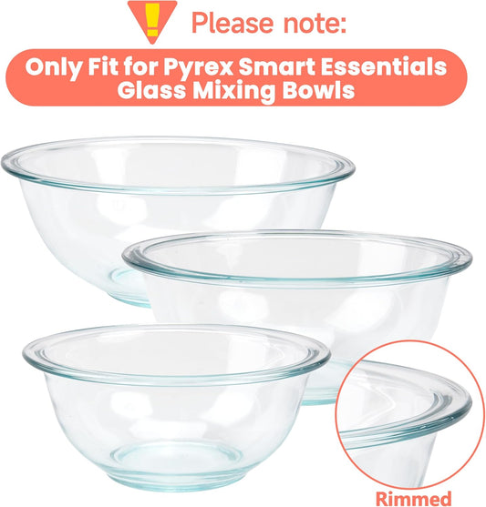 Silicone Replacement Lids Only Fit for Pyrex 322 1 Quart | 323 1.5 Quart | 325 2.5 Quart Prepware Glass Mixing Bowls, Food Grade Silicone Cover, Dishwasher & Microwave Safe (Bowl not included)- 3 Pack