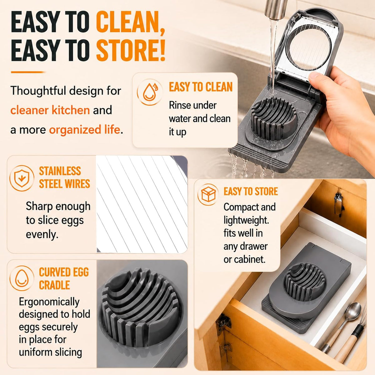 FANTEXY Egg Slicer for Hard Boiled Eggs with Stainless Steel Wires