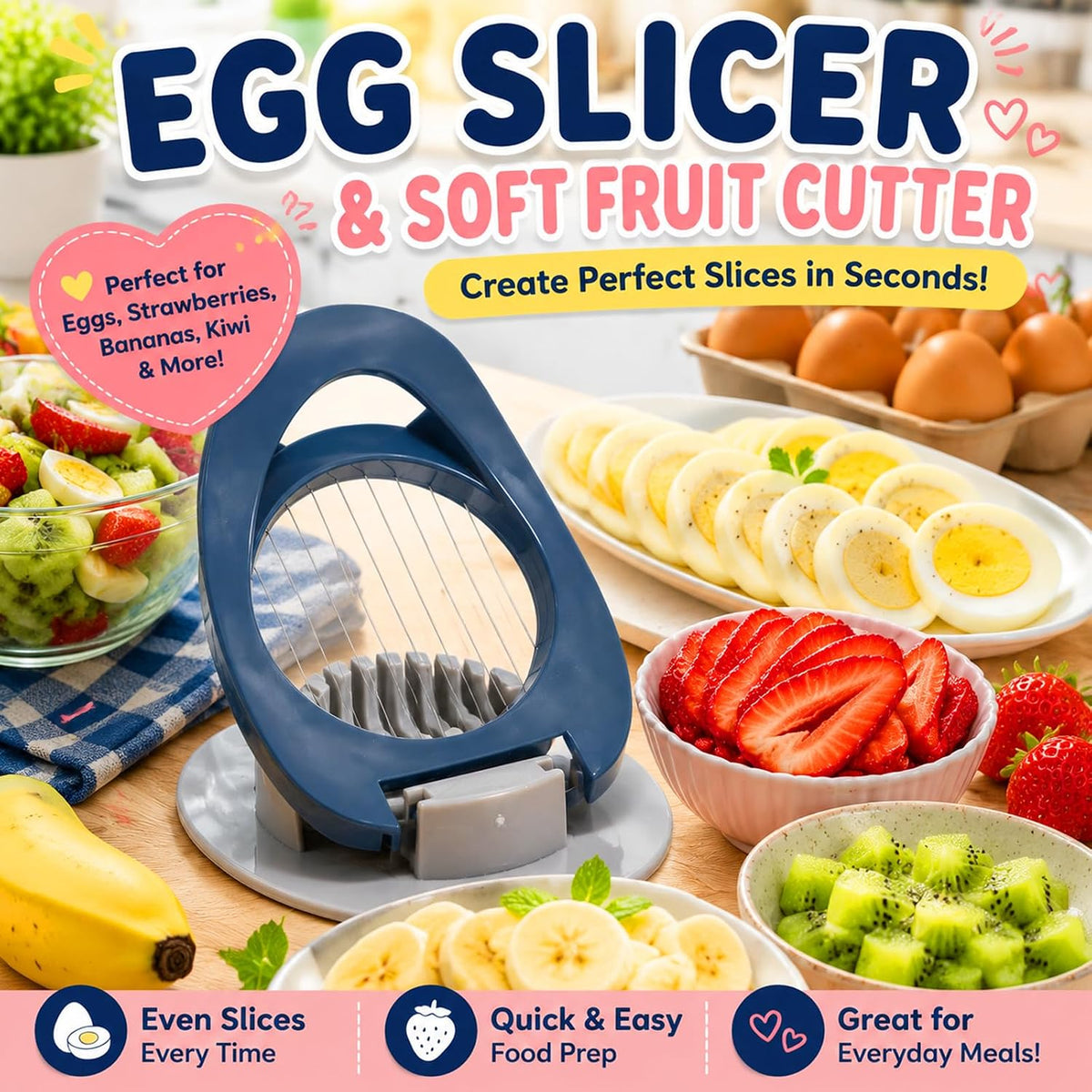 FANTEXY Egg Slicer for Hard Boiled Eggs with Stainless Steel Wires