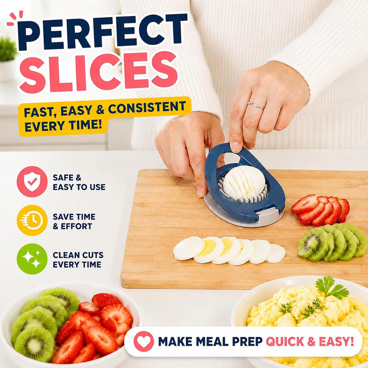 FANTEXY Egg Slicer for Hard Boiled Eggs with Stainless Steel Wires