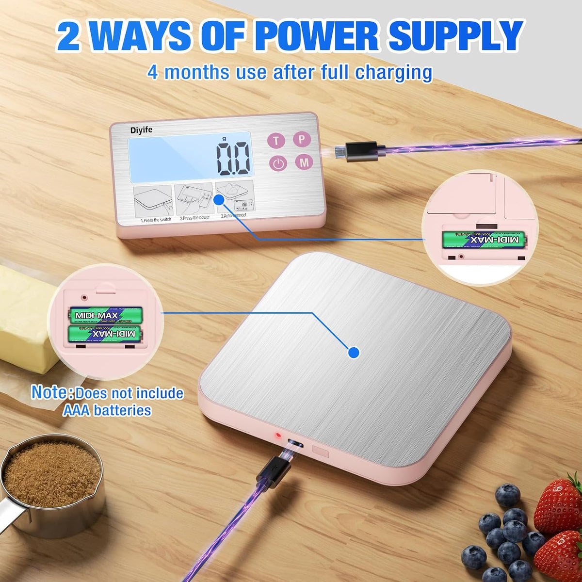 33lb Rechargeable Kitchen Scale, 304 Stainless Steel Food Scale