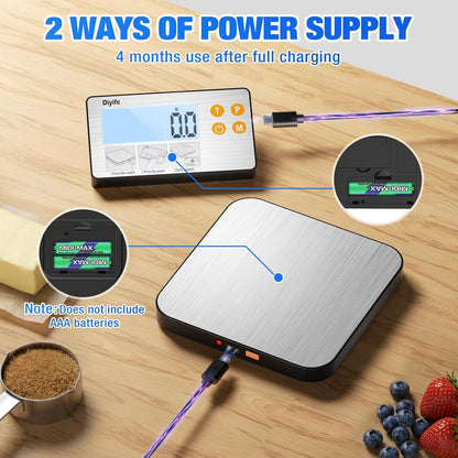 33lb Rechargeable Kitchen Scale, 304 Stainless Steel Food Scale