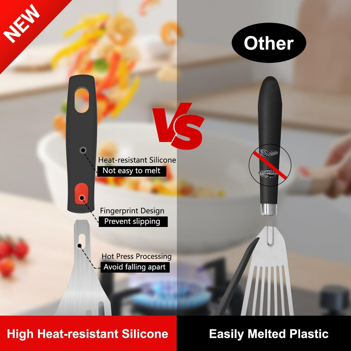 Silicone Fish Spatula Set of 2, Fish Spatulas for Nonstick Cookware with Heat Resistant Silicone Edge and Handle, Kitchen Flexible Slotted Turner for Cooking Egg, Pancake (Black)