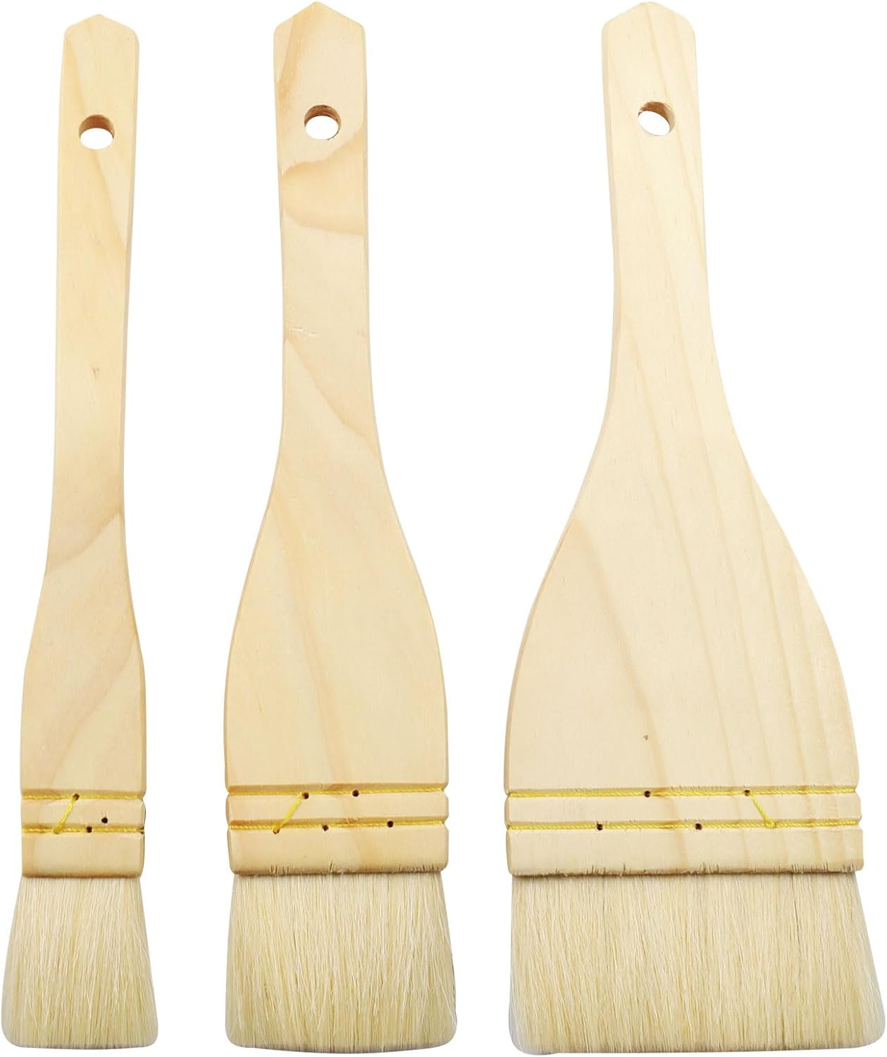 3Pcs Flat Hake Brushes, Sheep Hair Bristles, 1/2/3 Inch | Paint Brush Set for Watercolor, Wash & Pottery Painting, Baking Pastry Brush, BBQ Grill Brush for Kitchen