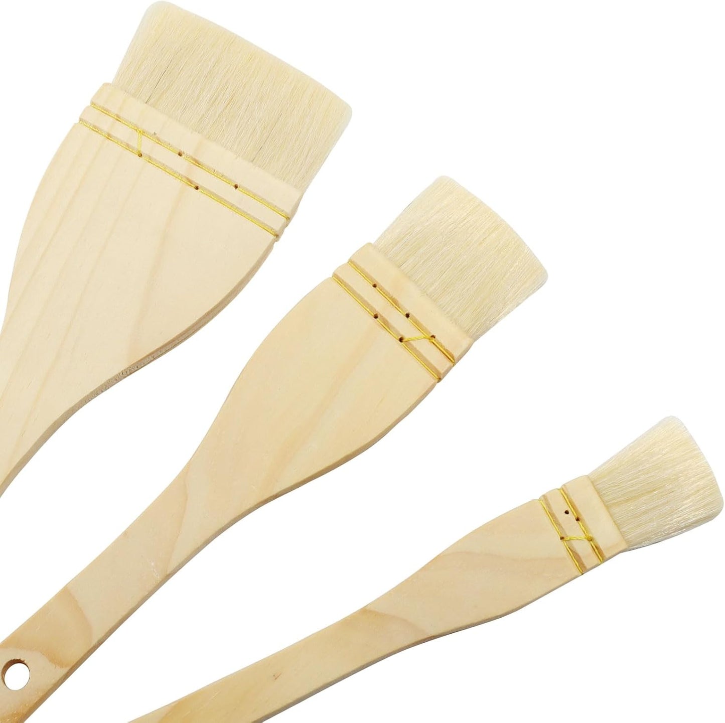3Pcs Flat Hake Brushes, Sheep Hair Bristles, 1/2/3 Inch | Paint Brush Set for Watercolor, Wash & Pottery Painting, Baking Pastry Brush, BBQ Grill Brush for Kitchen
