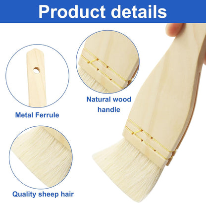 3Pcs Flat Hake Brushes, Sheep Hair Bristles, 1/2/3 Inch | Paint Brush Set for Watercolor, Wash & Pottery Painting, Baking Pastry Brush, BBQ Grill Brush for Kitchen