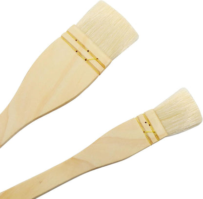 3Pcs Flat Hake Brushes, Sheep Hair Bristles, 1/2/3 Inch | Paint Brush Set for Watercolor, Wash & Pottery Painting, Baking Pastry Brush, BBQ Grill Brush for Kitchen