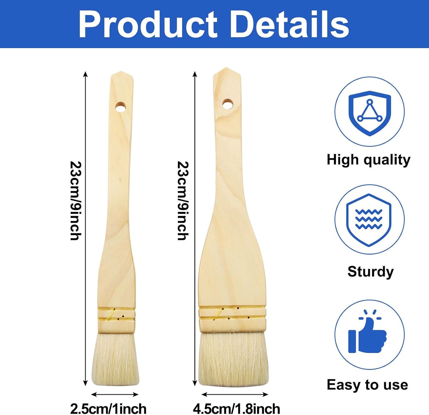3Pcs Flat Hake Brushes, Sheep Hair Bristles, 1/2/3 Inch | Paint Brush Set for Watercolor, Wash & Pottery Painting, Baking Pastry Brush, BBQ Grill Brush for Kitchen