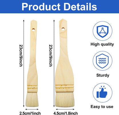 3Pcs Flat Hake Brushes, Sheep Hair Bristles, 1/2/3 Inch | Paint Brush Set for Watercolor, Wash & Pottery Painting, Baking Pastry Brush, BBQ Grill Brush for Kitchen