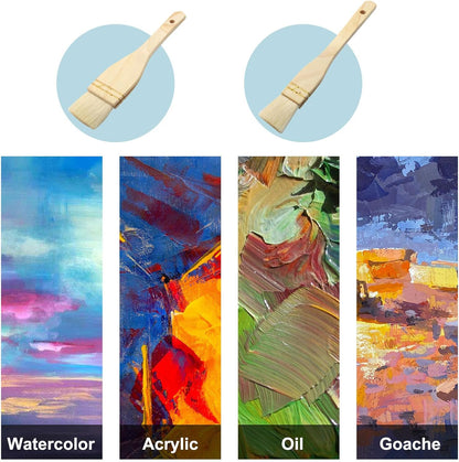 3Pcs Flat Hake Brushes, Sheep Hair Bristles, 1/2/3 Inch | Paint Brush Set for Watercolor, Wash & Pottery Painting, Baking Pastry Brush, BBQ Grill Brush for Kitchen
