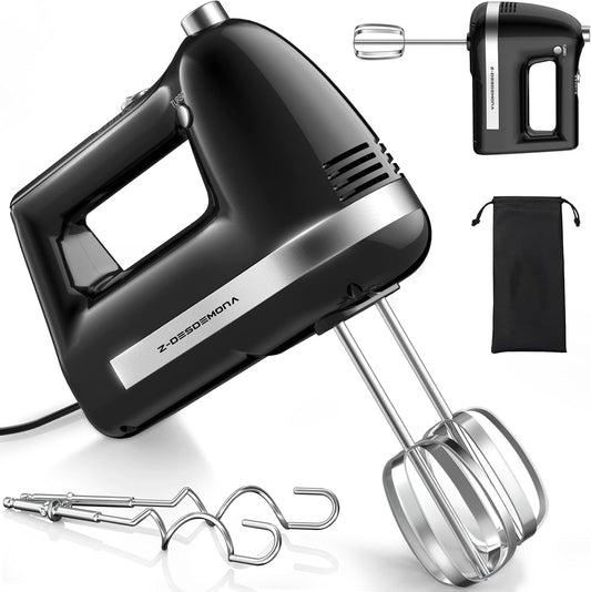 Electric Hand Mixer, Powerful Hand Mixer Electric Handheld with 304 Beaters, Dough Hook, Whisk, Hand Held Mixer with Turbo for Baking Cakes, Eggs, Cream Food(Black)
