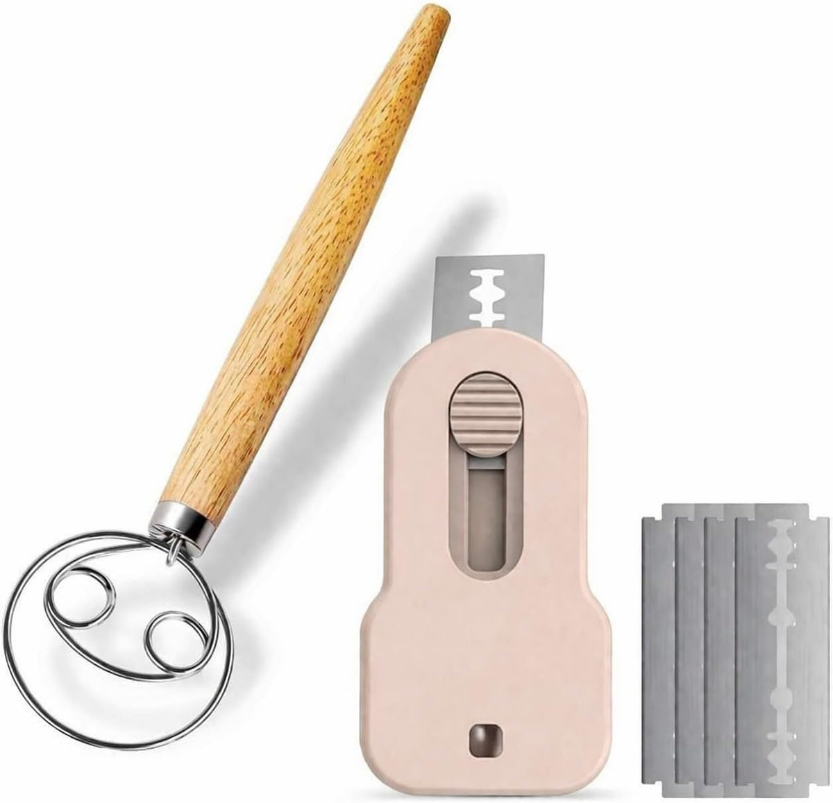 304 Stainless Steel Sourdough Starter Kit, 13" Danish Dough Whisk and Magnetic Bread Lame, Sourdough Scoring Tool with 4 Replacement Blades, Sourdough Tool Kit for Beginners & Professionals