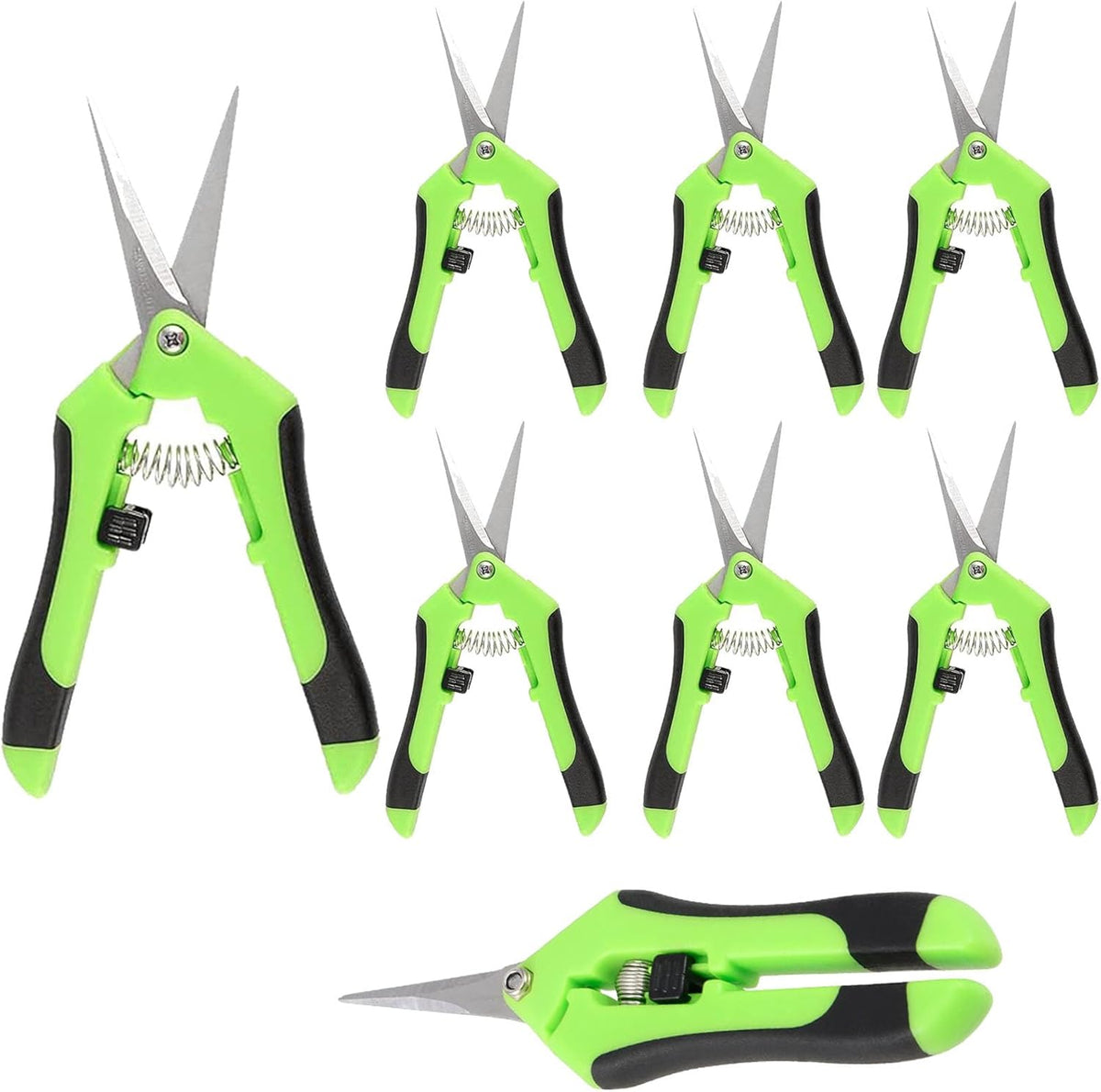 8 Pack 6.5 Inches Bud Trimming Scissors, Gardening Hand Pruning Shears with Straight Tip Stainless Steel Blades, Micro Tip Pruning Snips for Trimming Garden Herb Plant Flower, Green