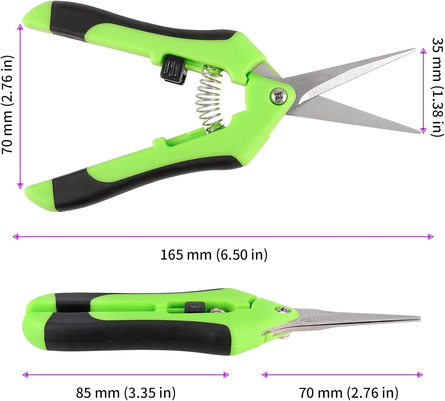 8 Pack 6.5 Inches Bud Trimming Scissors, Gardening Hand Pruning Shears with Straight Tip Stainless Steel Blades, Micro Tip Pruning Snips for Trimming Garden Herb Plant Flower, Green