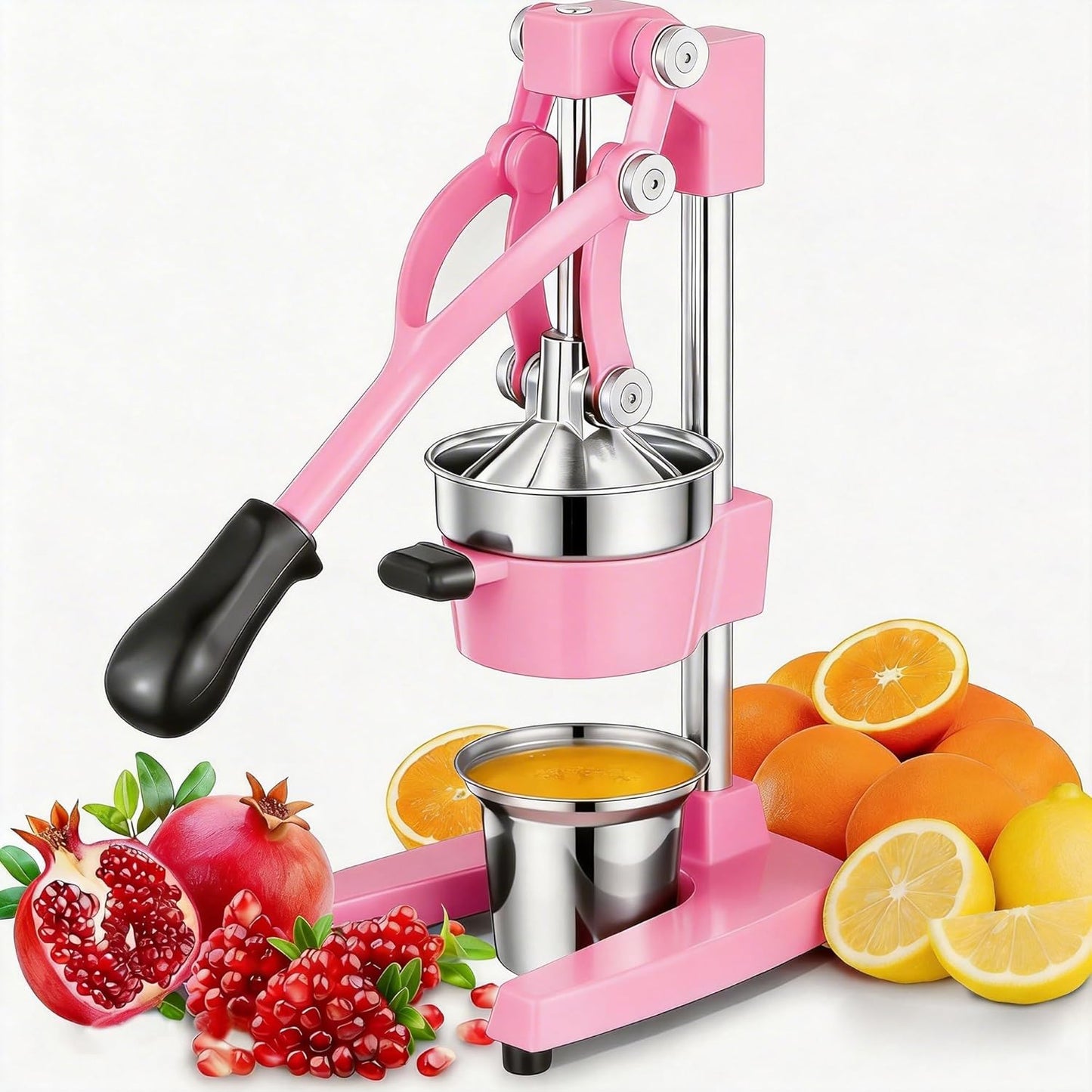 Commercial Heavy Duty Cast Iron Hand Press Manual Orange Citrus Lemon Lime Grapefruit Pomegranate Fruit Juice Squeezer Machine with Stainless Steel Cup