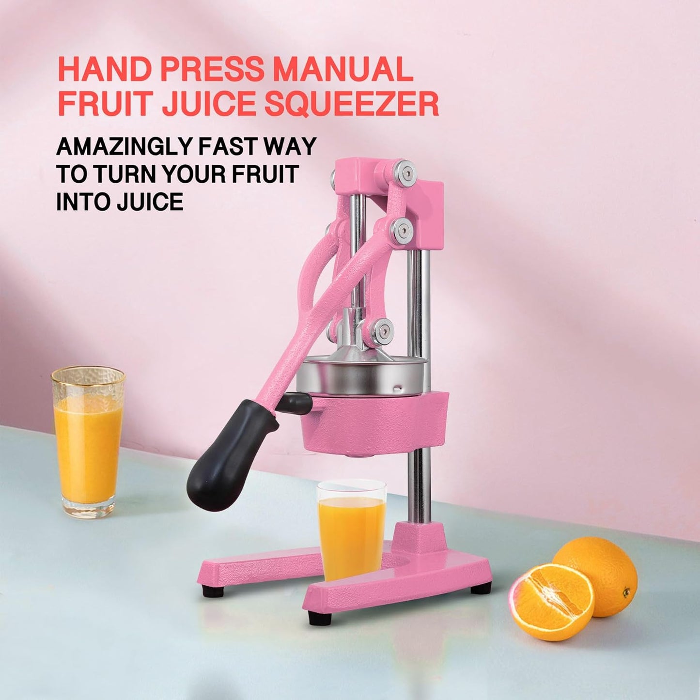 Commercial Heavy Duty Cast Iron Hand Press Manual Orange Citrus Lemon Lime Grapefruit Pomegranate Fruit Juice Squeezer Machine with Stainless Steel Cup