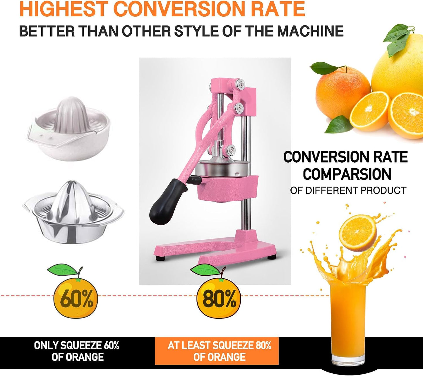 Commercial Heavy Duty Cast Iron Hand Press Manual Orange Citrus Lemon Lime Grapefruit Pomegranate Fruit Juice Squeezer Machine with Stainless Steel Cup