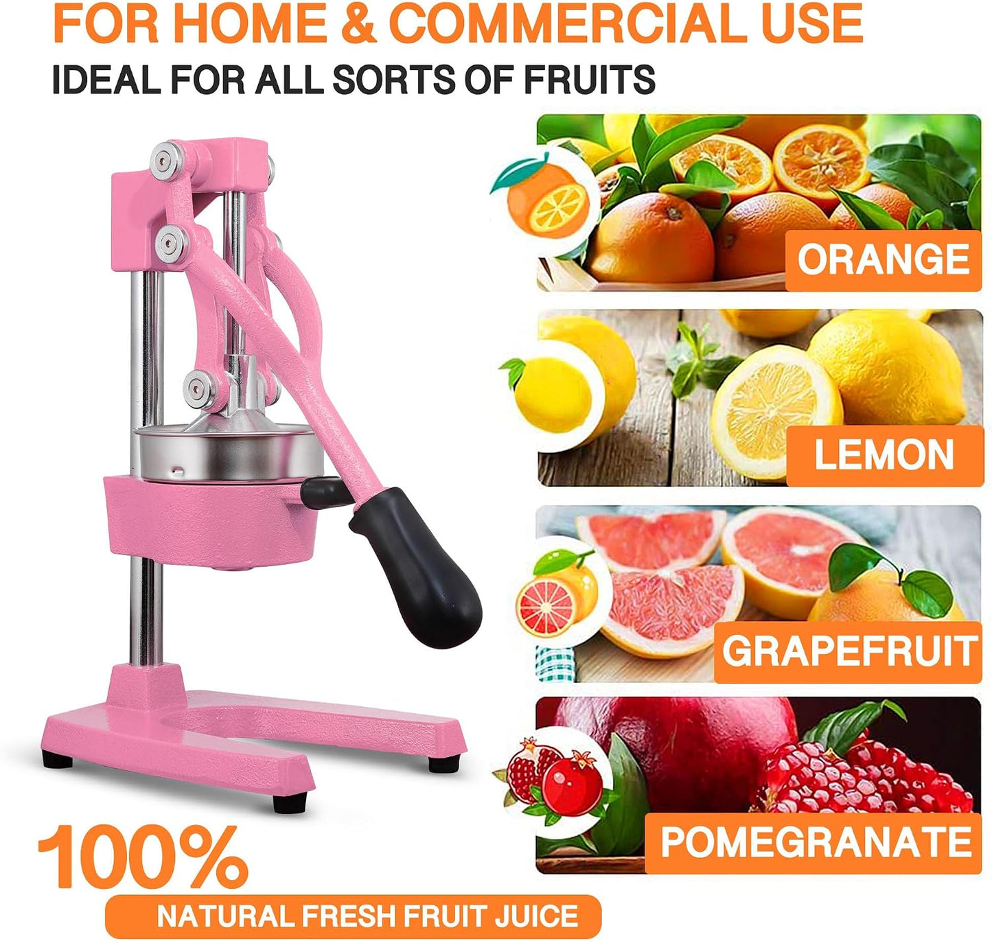 Commercial Heavy Duty Cast Iron Hand Press Manual Orange Citrus Lemon Lime Grapefruit Pomegranate Fruit Juice Squeezer Machine with Stainless Steel Cup