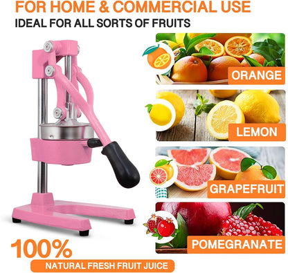 Commercial Heavy Duty Cast Iron Hand Press Manual Orange Citrus Lemon Lime Grapefruit Pomegranate Fruit Juice Squeezer Machine with Stainless Steel Cup