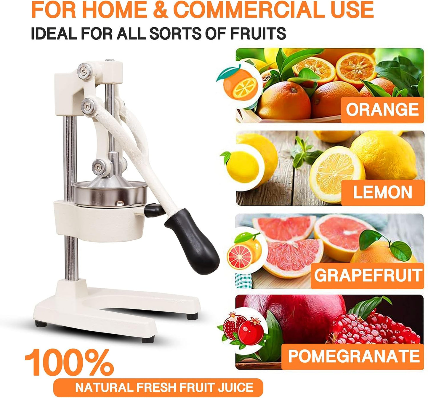 Commercial Heavy Duty Cast Iron Hand Press Manual Orange Citrus Lemon Lime Grapefruit Pomegranate Fruit Juice Squeezer Machine with Stainless Steel Cup