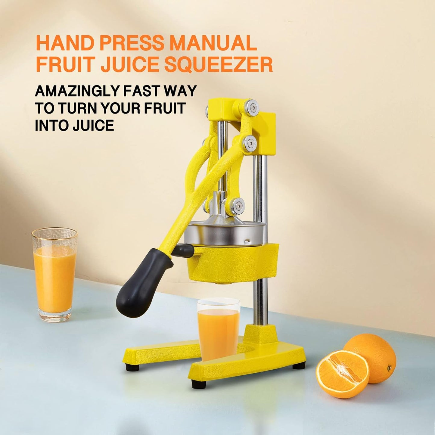 Commercial Heavy Duty Cast Iron Hand Press Manual Orange Citrus Lemon Lime Grapefruit Pomegranate Fruit Juice Squeezer Machine with Stainless Steel Cup
