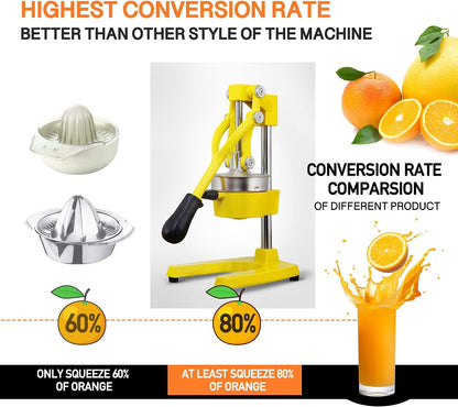Commercial Heavy Duty Cast Iron Hand Press Manual Orange Citrus Lemon Lime Grapefruit Pomegranate Fruit Juice Squeezer Machine with Stainless Steel Cup