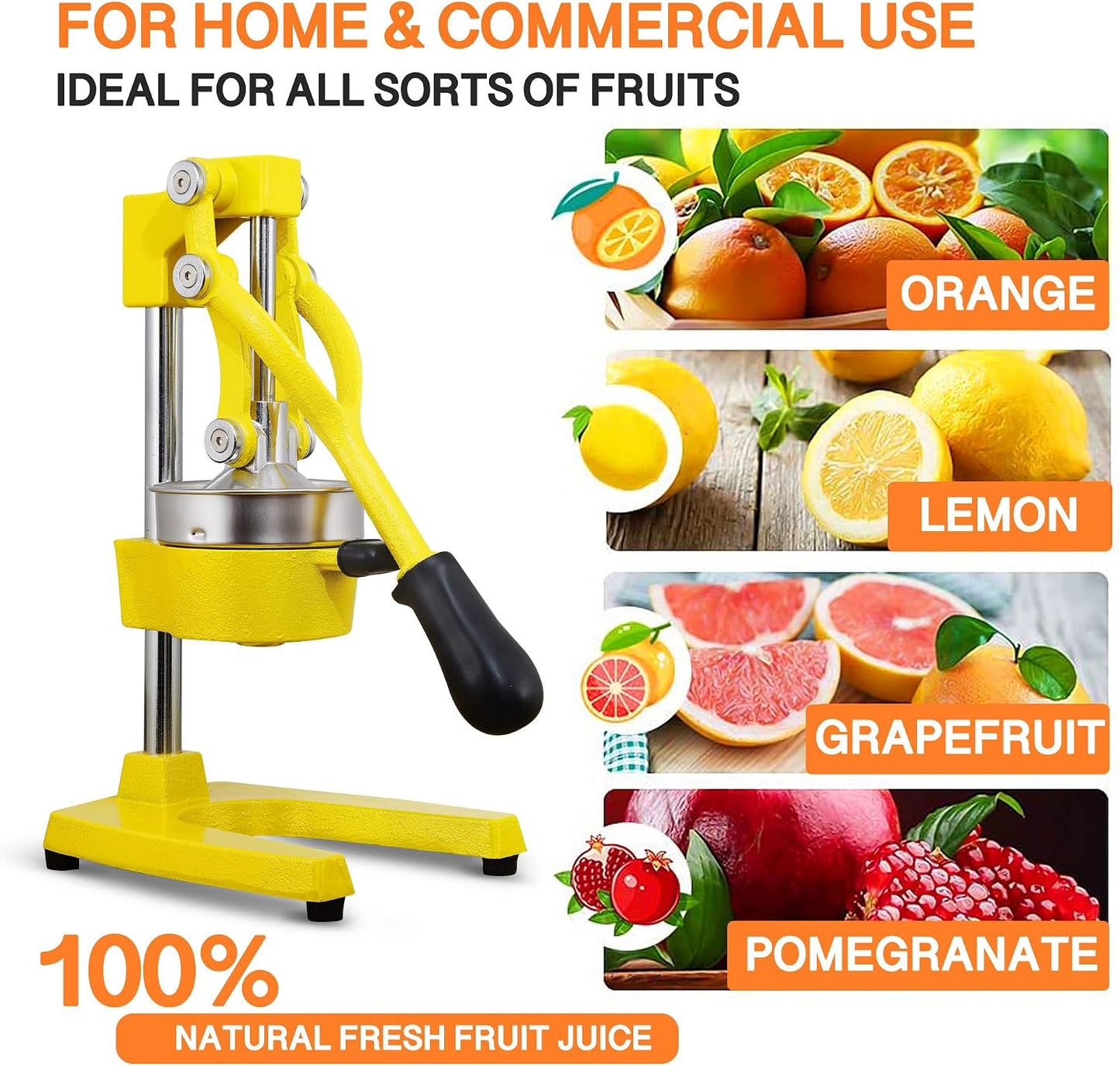Commercial Heavy Duty Cast Iron Hand Press Manual Orange Citrus Lemon Lime Grapefruit Pomegranate Fruit Juice Squeezer Machine with Stainless Steel Cup