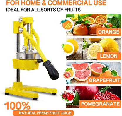 Commercial Heavy Duty Cast Iron Hand Press Manual Orange Citrus Lemon Lime Grapefruit Pomegranate Fruit Juice Squeezer Machine with Stainless Steel Cup