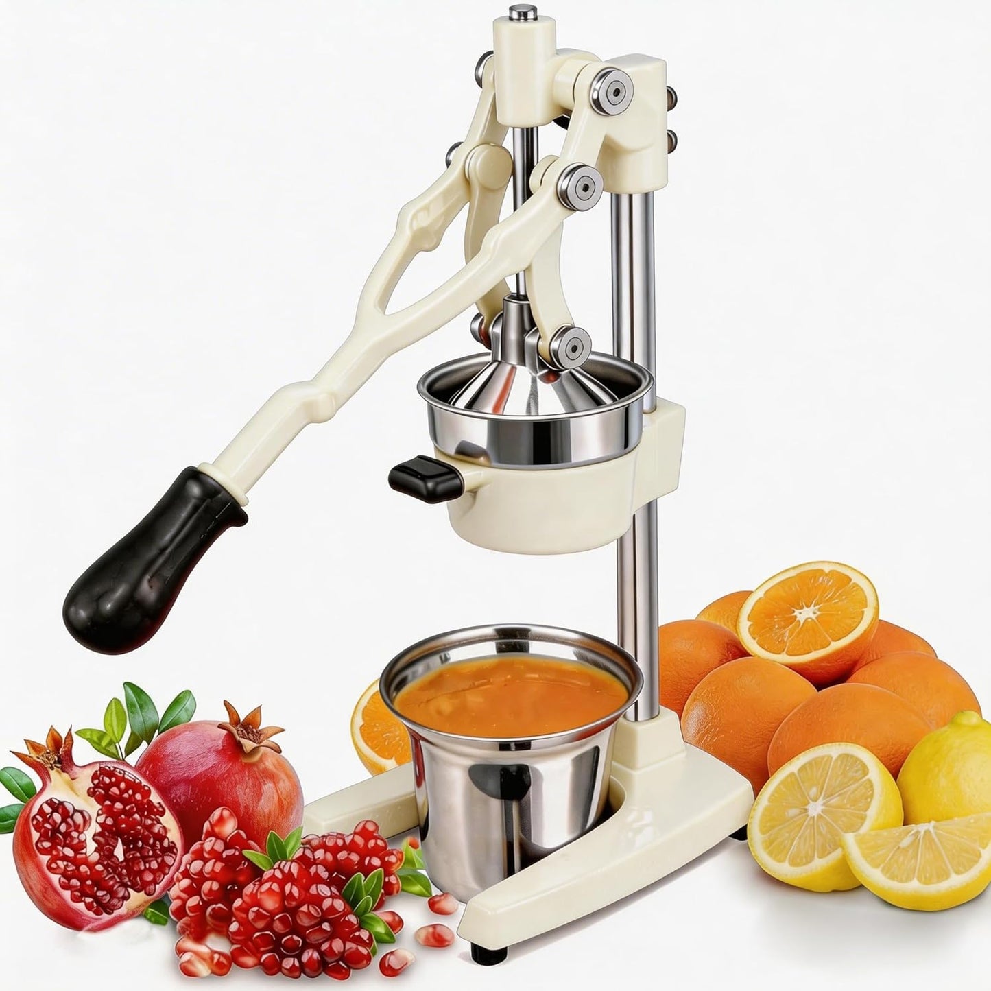 Commercial Heavy Duty Cast Iron Hand Press Manual Orange Citrus Lemon Lime Grapefruit Pomegranate Fruit Juice Squeezer Machine with Stainless Steel Cup