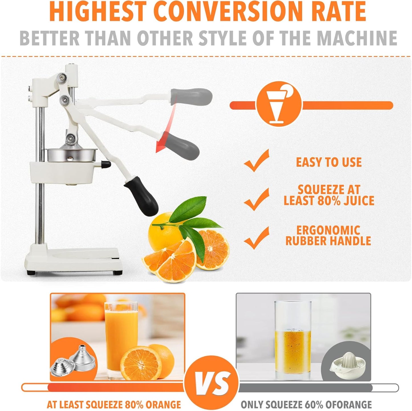 Commercial Heavy Duty Cast Iron Hand Press Manual Orange Citrus Lemon Lime Grapefruit Pomegranate Fruit Juice Squeezer Machine with Stainless Steel Cup