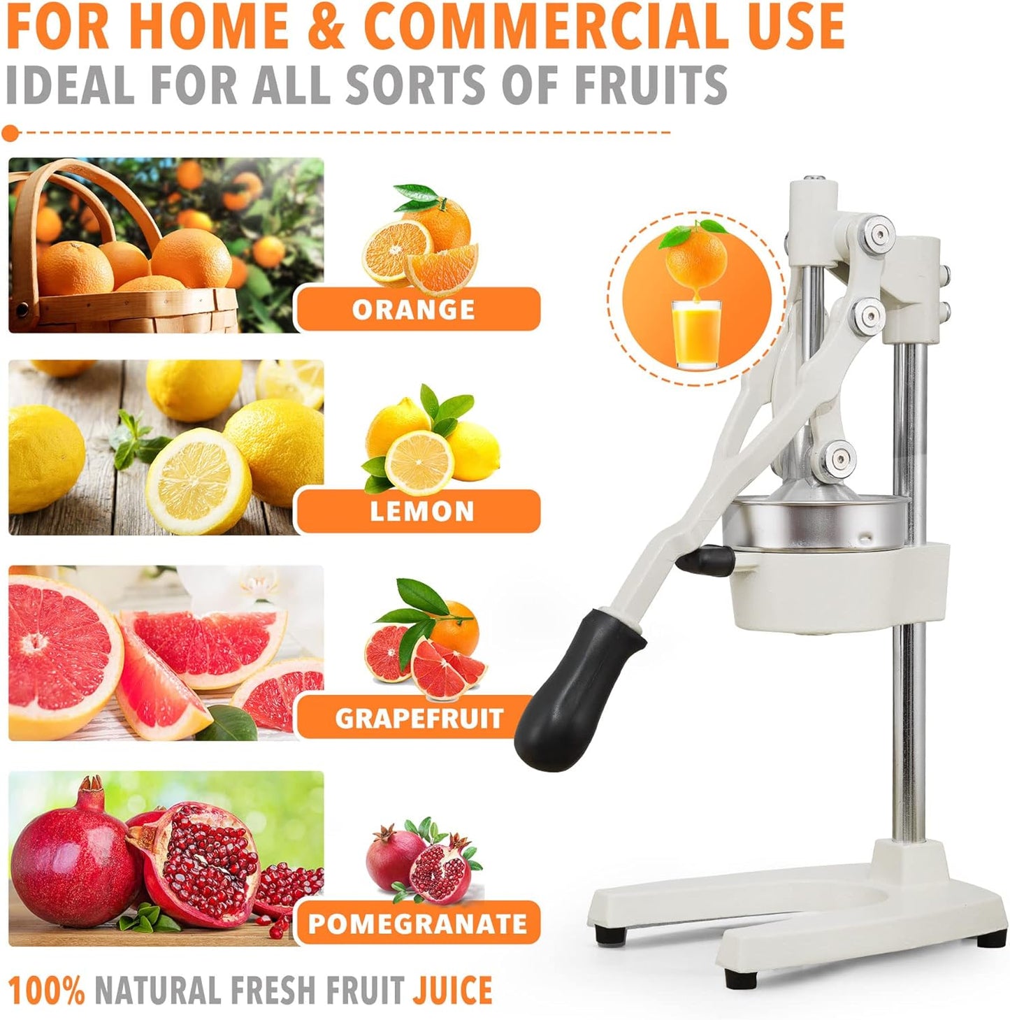 Commercial Heavy Duty Cast Iron Hand Press Manual Orange Citrus Lemon Lime Grapefruit Pomegranate Fruit Juice Squeezer Machine with Stainless Steel Cup