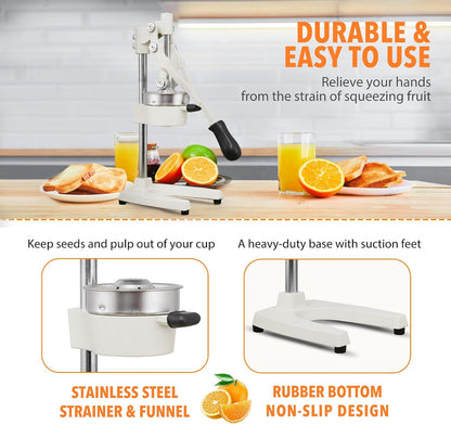 Commercial Heavy Duty Cast Iron Hand Press Manual Orange Citrus Lemon Lime Grapefruit Pomegranate Fruit Juice Squeezer Machine with Stainless Steel Cup