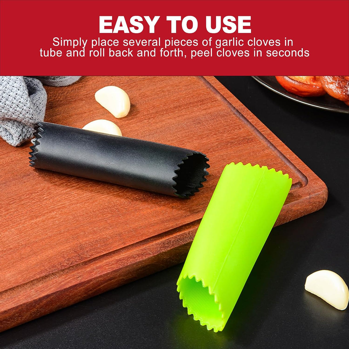 3 Pack Silicone Garlic Peeler Tube Roller - Food-Grade Garlic Skin Remover Tool, Easy to Clean Garlic Rocker and Roller Peeler, Kitchen Gadget