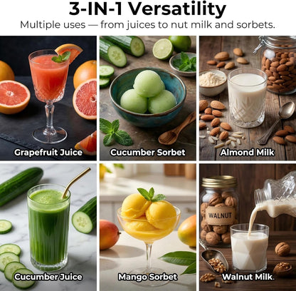 TUUMIIST 3-in-1 Juicer Machines, Makes Juice & Sorbet & Nut Milk